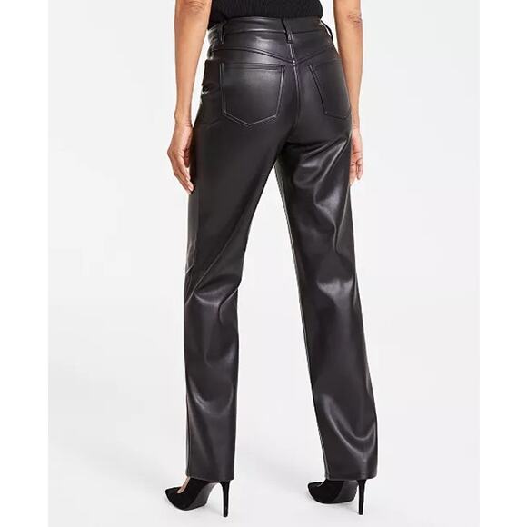 INC Women’s Faux-Leather Straight-Leg Pants Black Mob wife Matrix Vamp Size 8 - Picture 2 of 10
